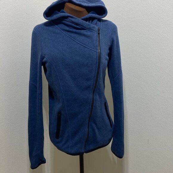 Athleta Hoodie Women’s XS Blue Hiking Sweater Pullover Stretch Slant Zip - Picture 1 of 10
